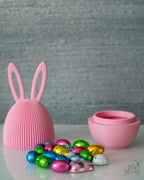 Pink Easter egg container with removable lid and ribbed finish