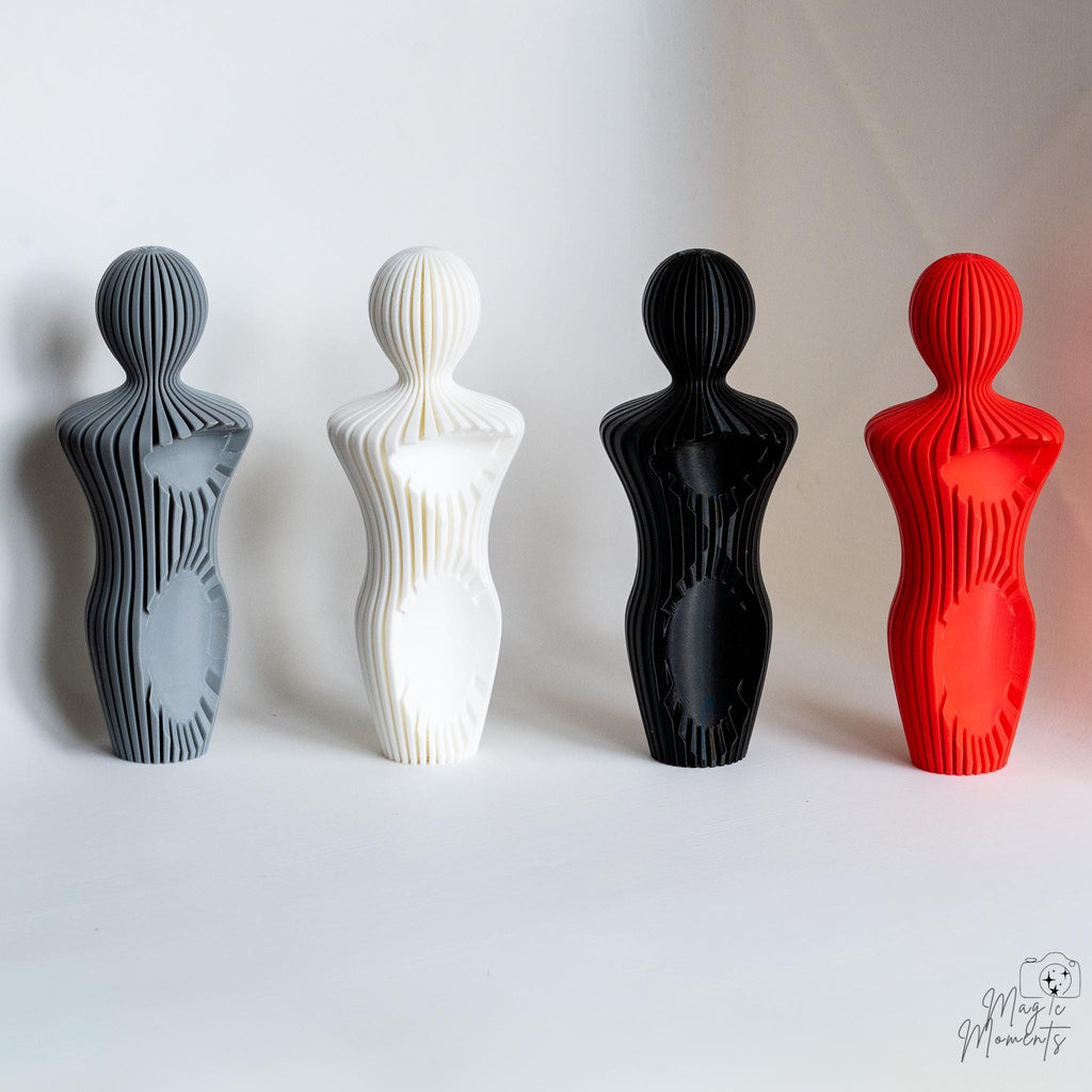 Abstract couple figures with flowing ribbed texture pattern