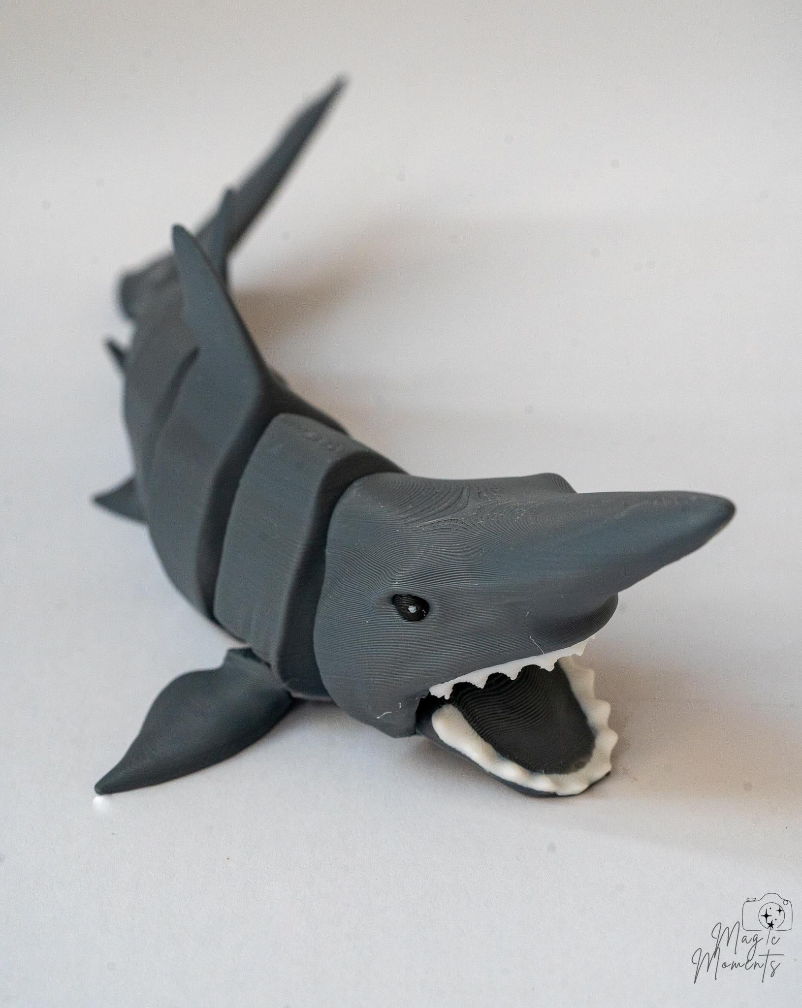 Articulated shark 3D printed ocean themed flexible decoration