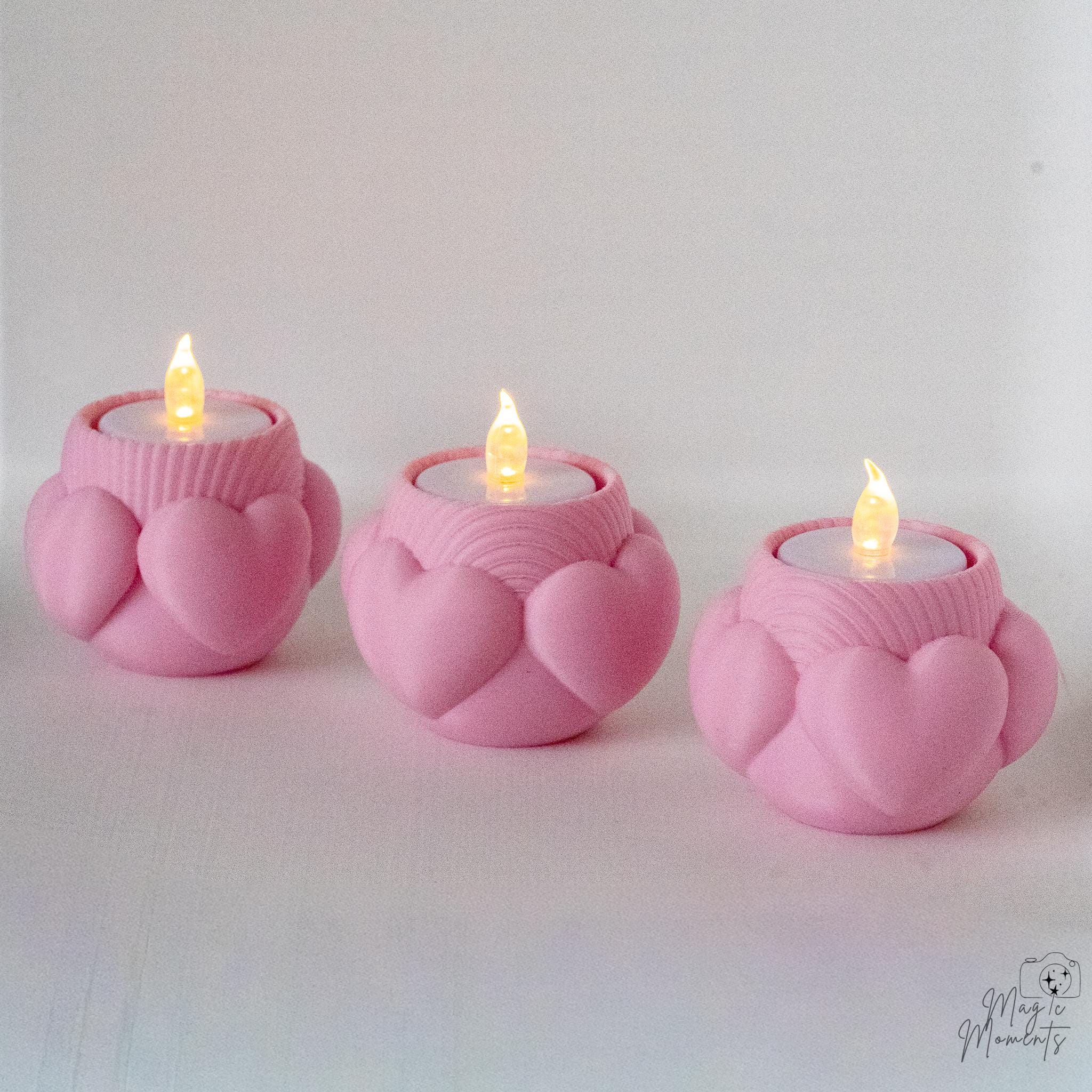 Pink heart tealight holder collection with layered heart details