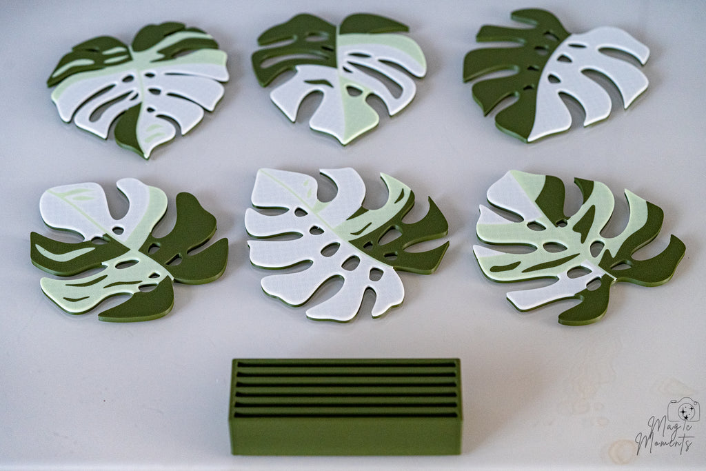 Monstera Coasters Set 3D Printed Leaf Coaster Holder Tropical Table Decor