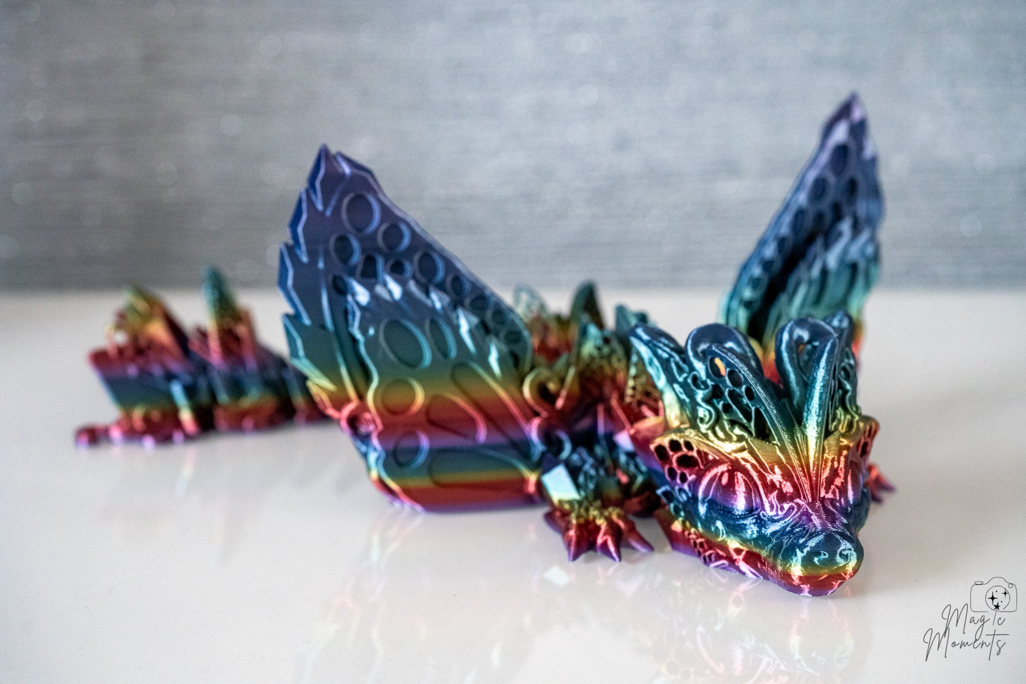 Articulated Butterfly Dragon 3D printed rainbow silk fantasy dragon with detailed butterfly wings 30cm