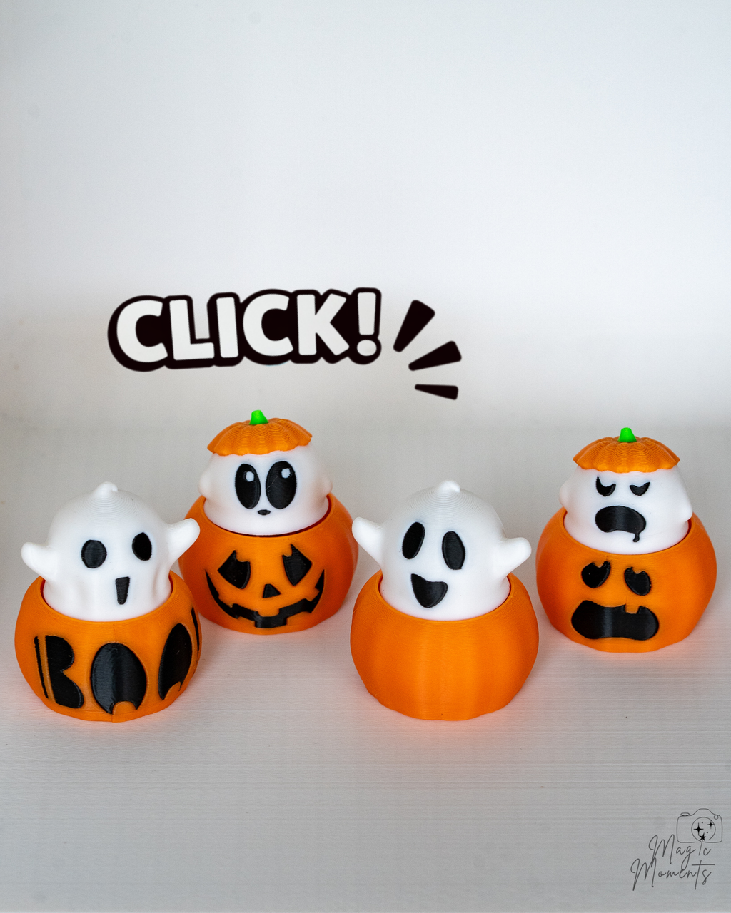 Halloween ghost clicker fidgets in pumpkin bodies