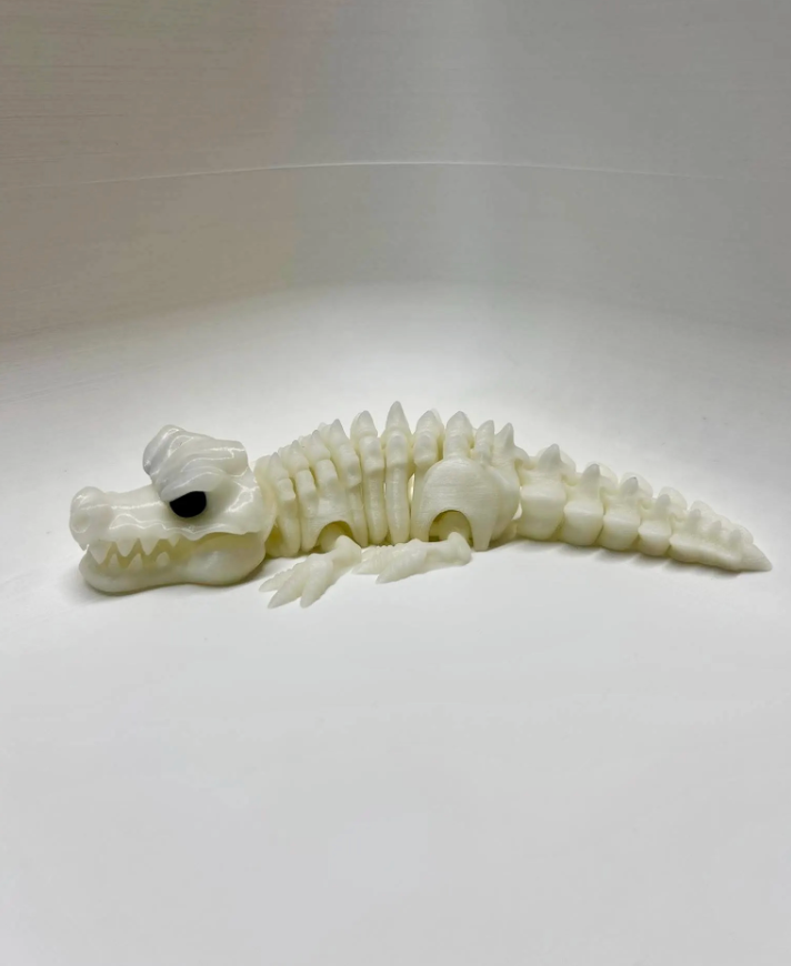 Glow in the Dark Crocodile Skeleton - Articulated 3D Printed Figurine
