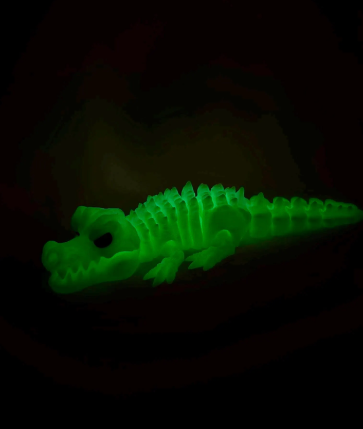 Glow in the Dark Crocodile Skeleton - Articulated 3D Printed Figurine