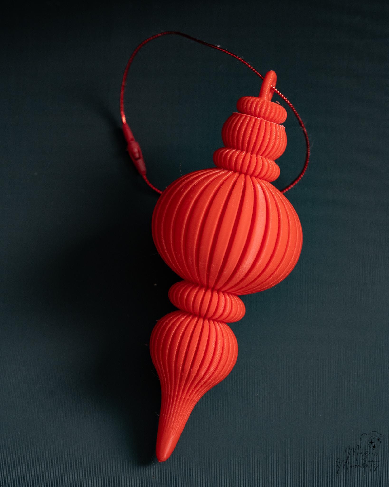 red modern ribbed christmas bauble 