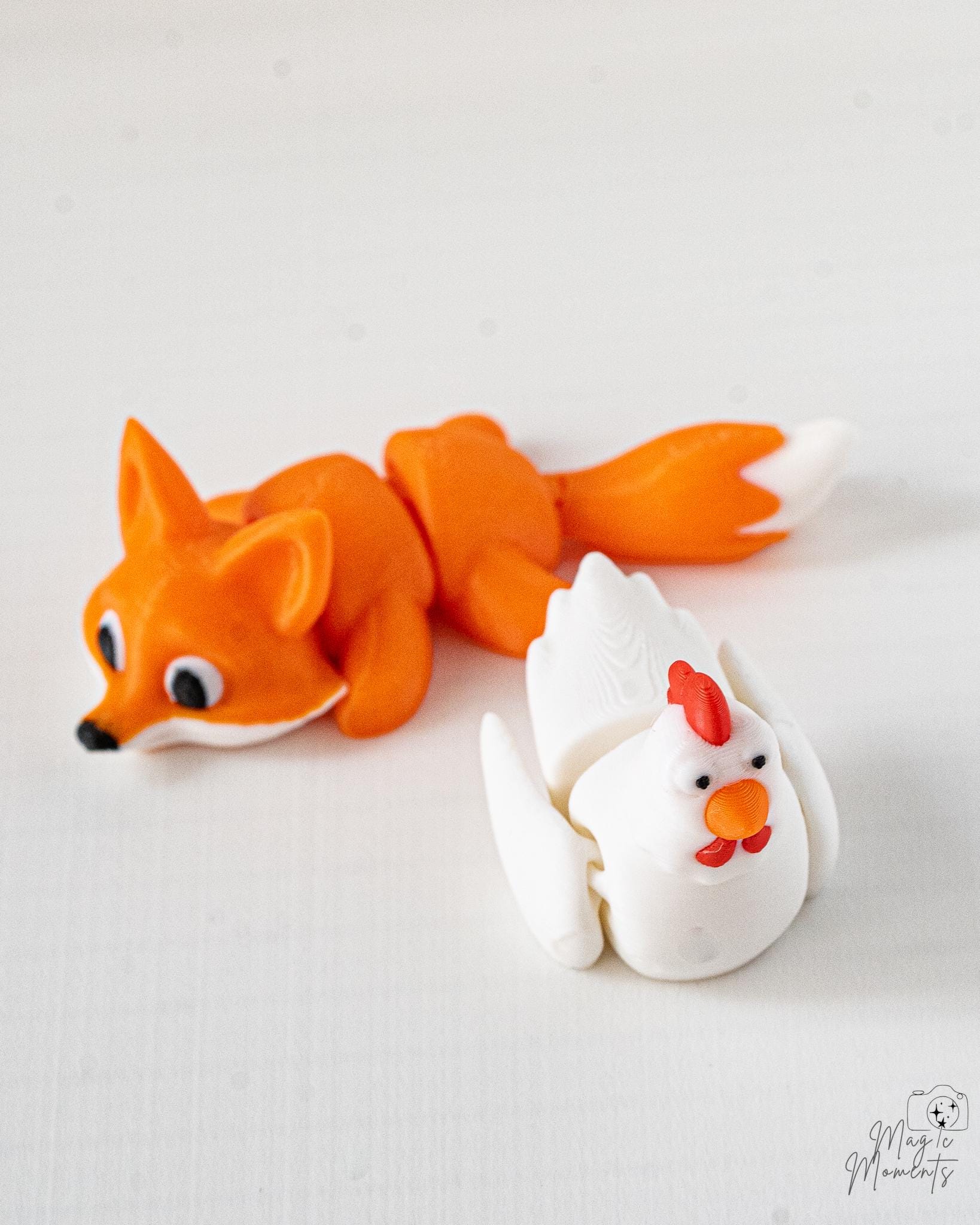 cute fox and chicken figurine set 3d printed farm animals