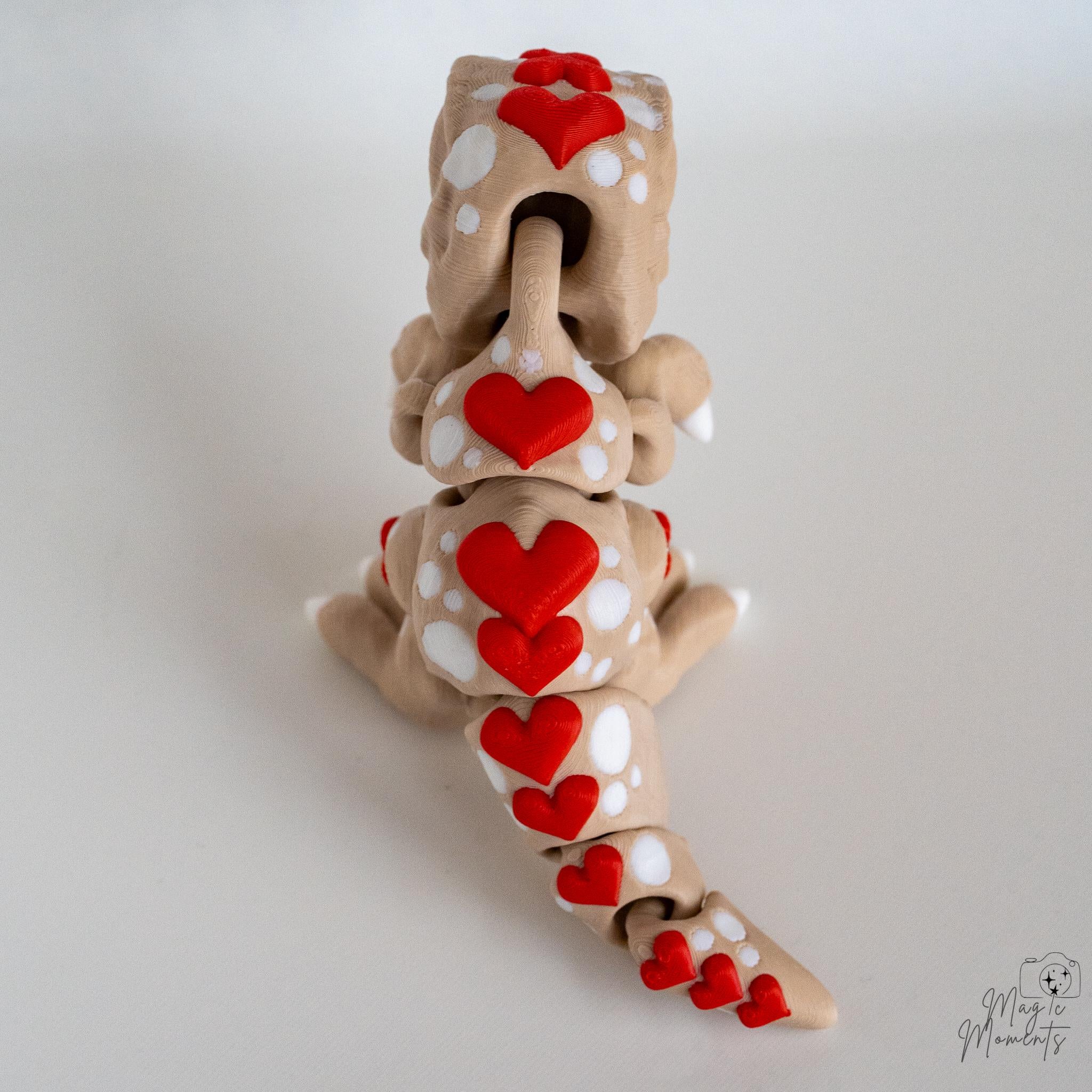 Heart T-rex Dinosaur Figurine - Articulated 3D Printed Valentine Dino