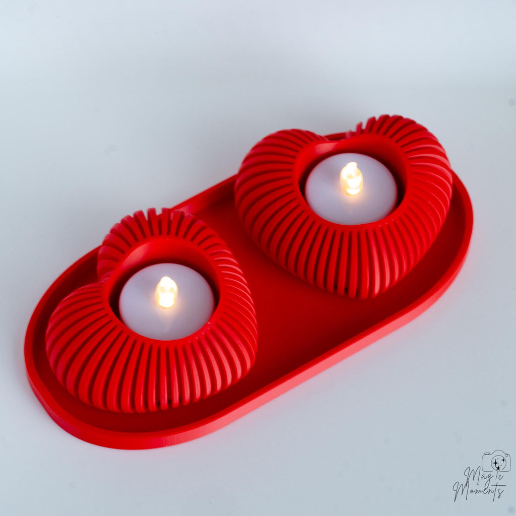 red heart tealight holder set