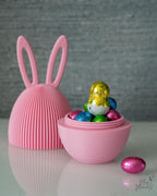 Pink bunny egg container with Easter chocolate treats
