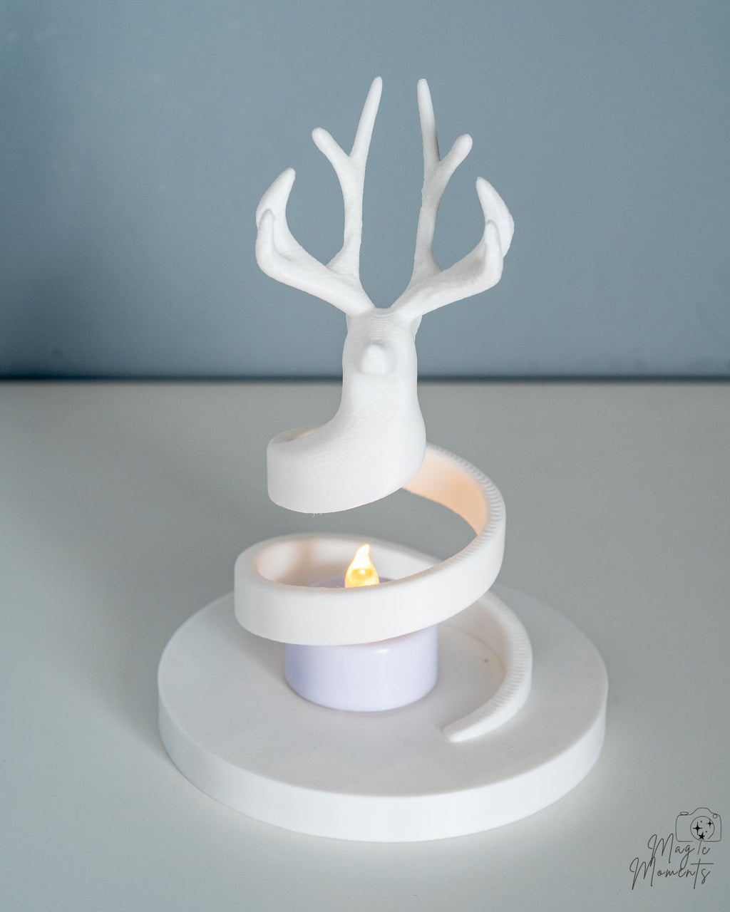 Deer antler tealight holder with modern spiral candle stand design
