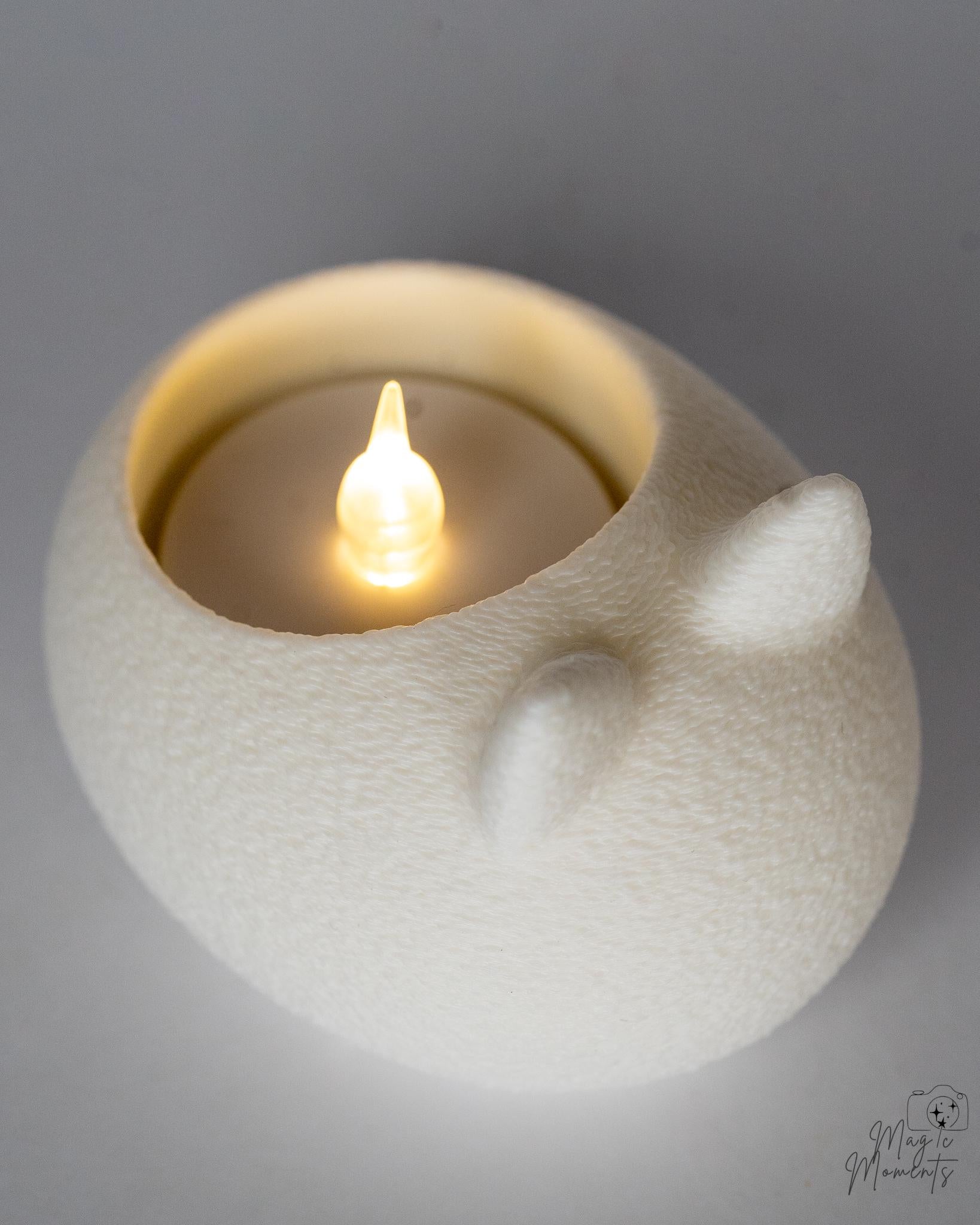 white cat tealight holder