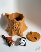 panda and red panda figurines with tree stump 3d printed decor