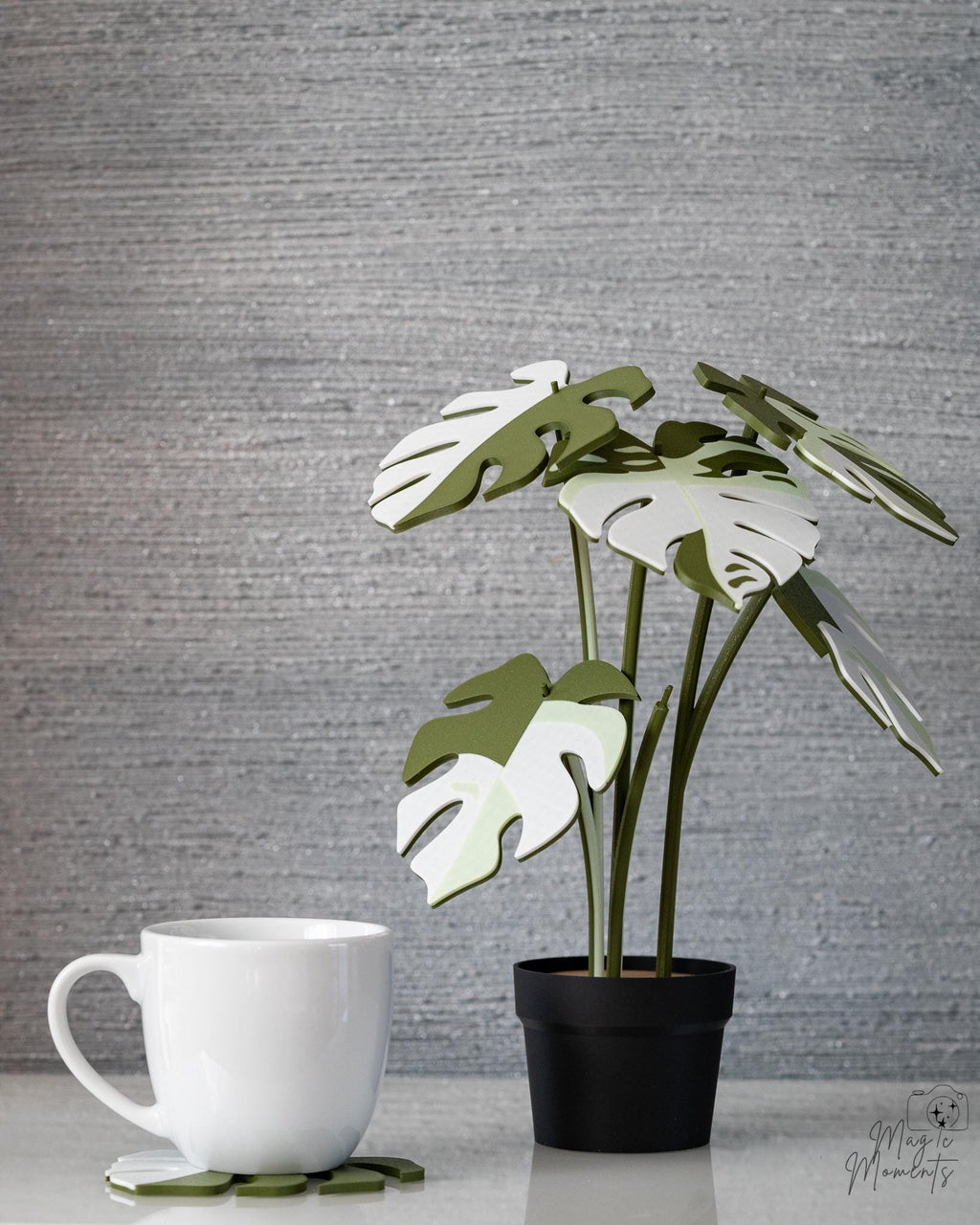 Monstera Coaster Plant - 3D Printed Leaf Coaster Set with Holder