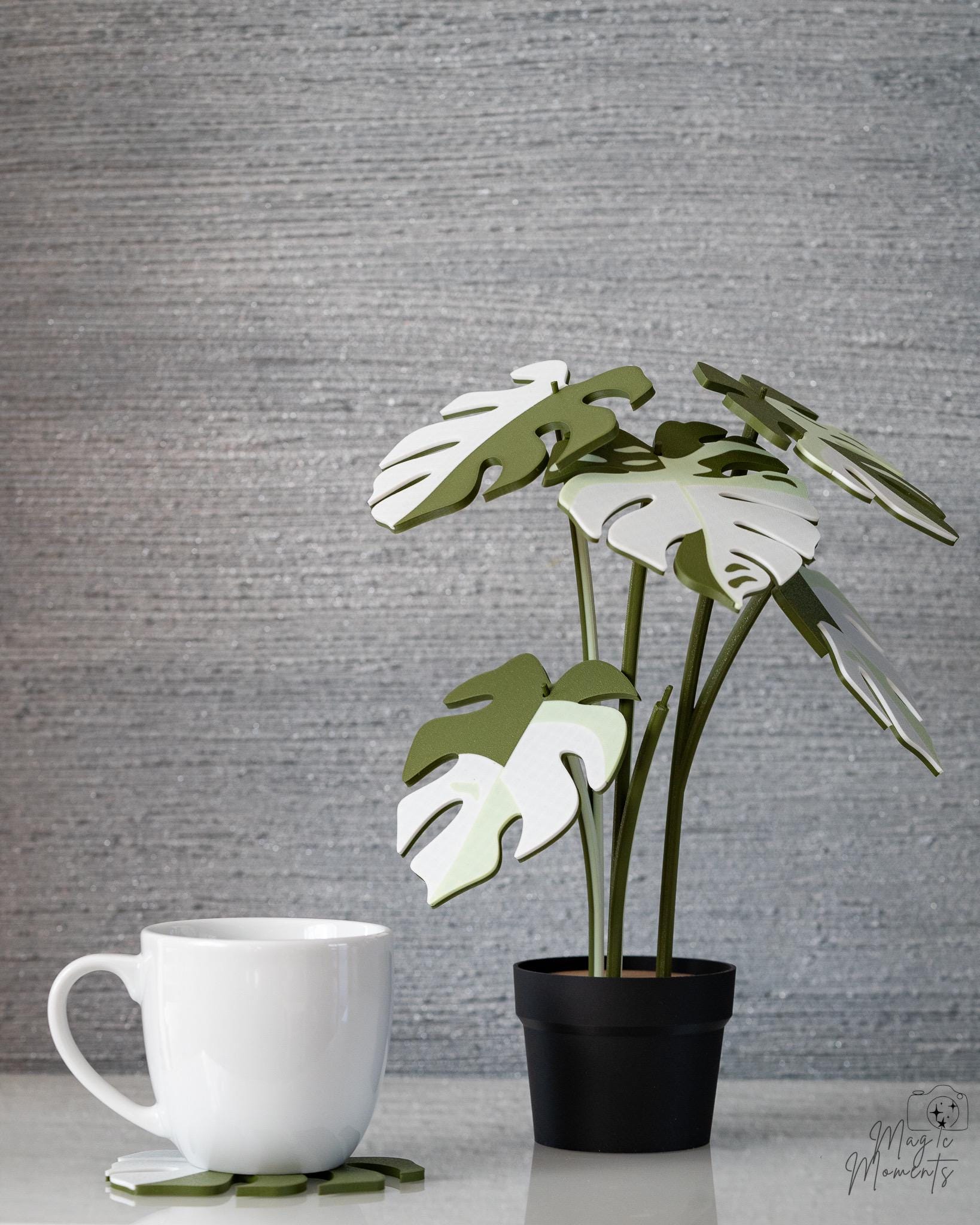 Monstera Coaster Plant - 3D Printed Leaf Coaster Set with Holder