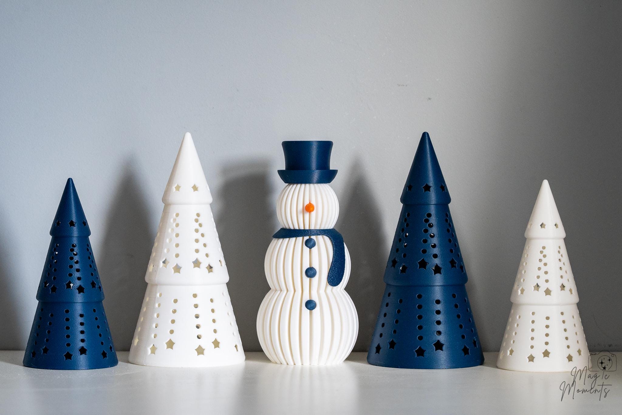 Blue and white Christmas decoration collection with minimalist design