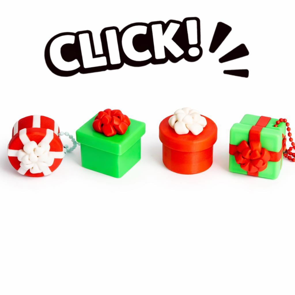mini christmas present clicker keychains