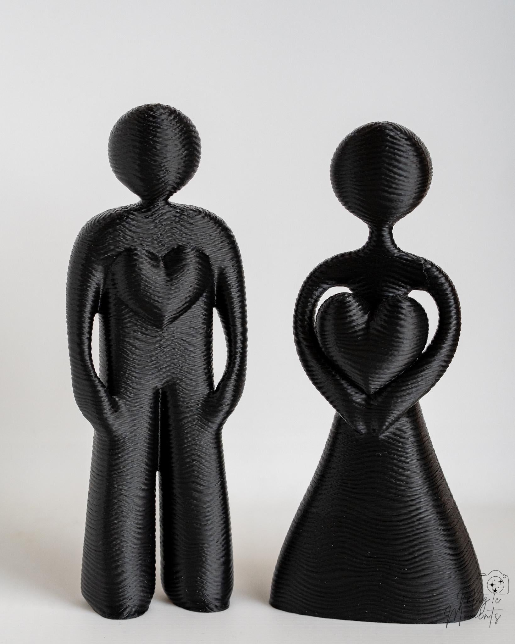 Black couple sculpture set with male and female abstract figures