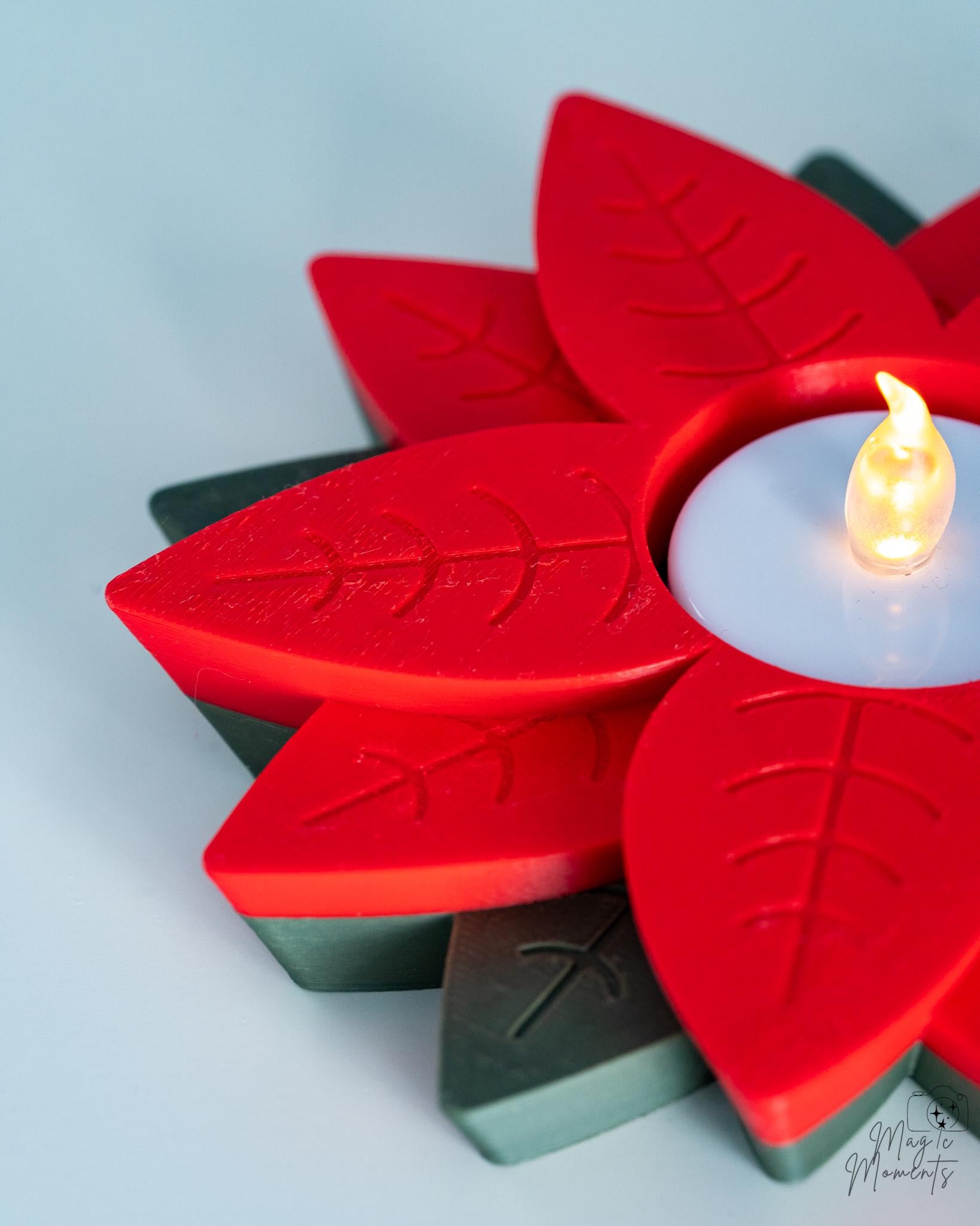 poinsettia tealight holder with led candle