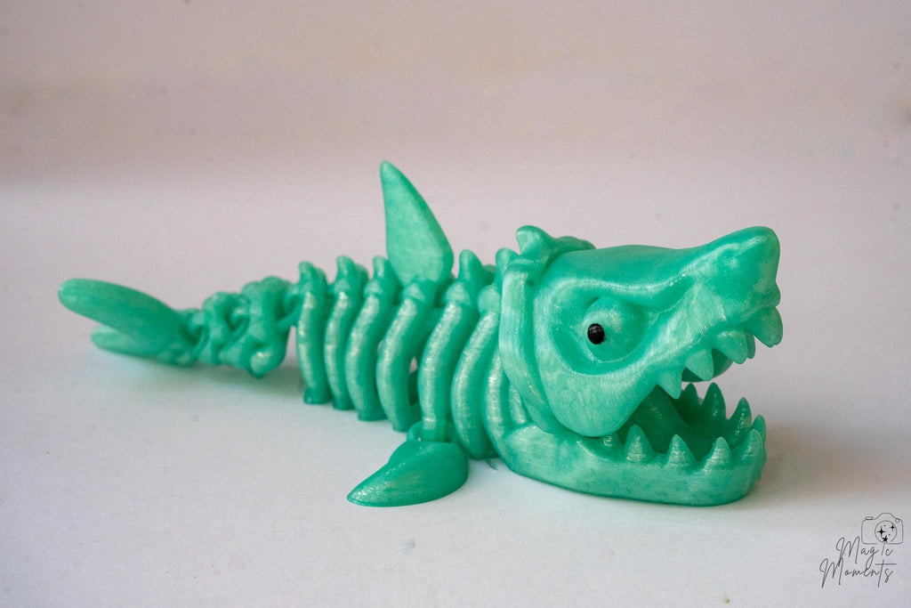 3D printed skeletal shark display figure with flexible movement