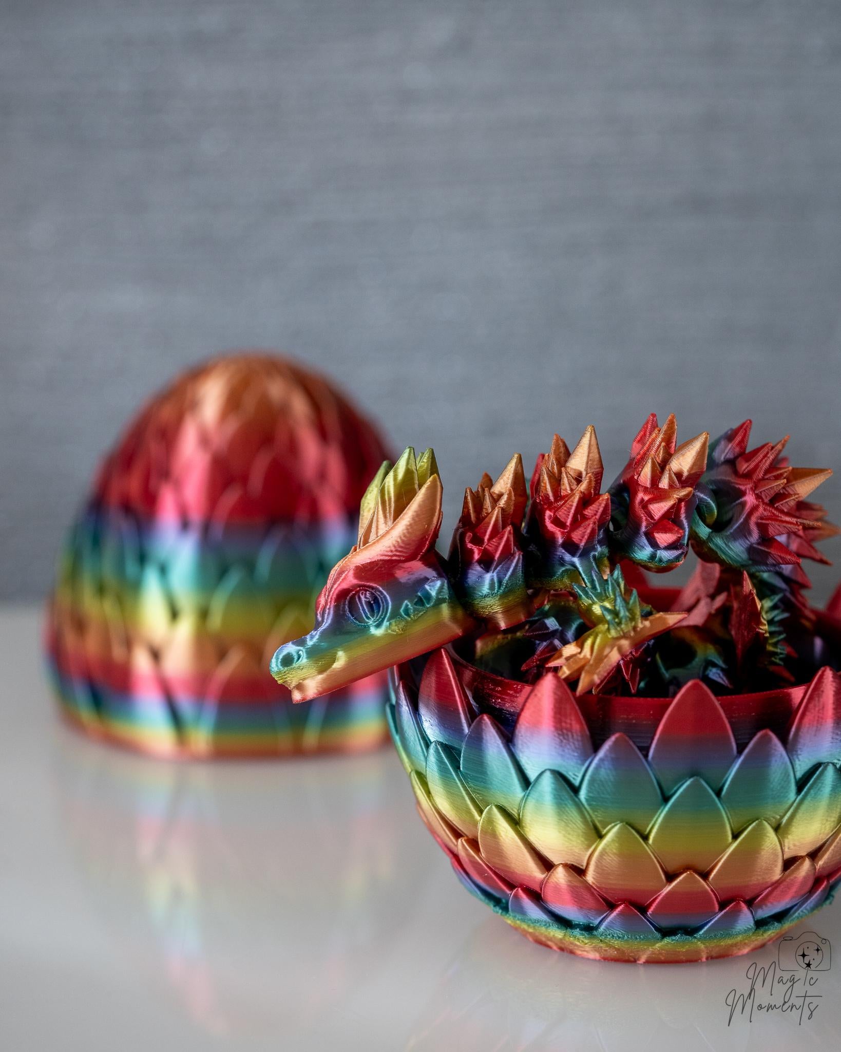 rainbow dragon egg container with articulated dragon