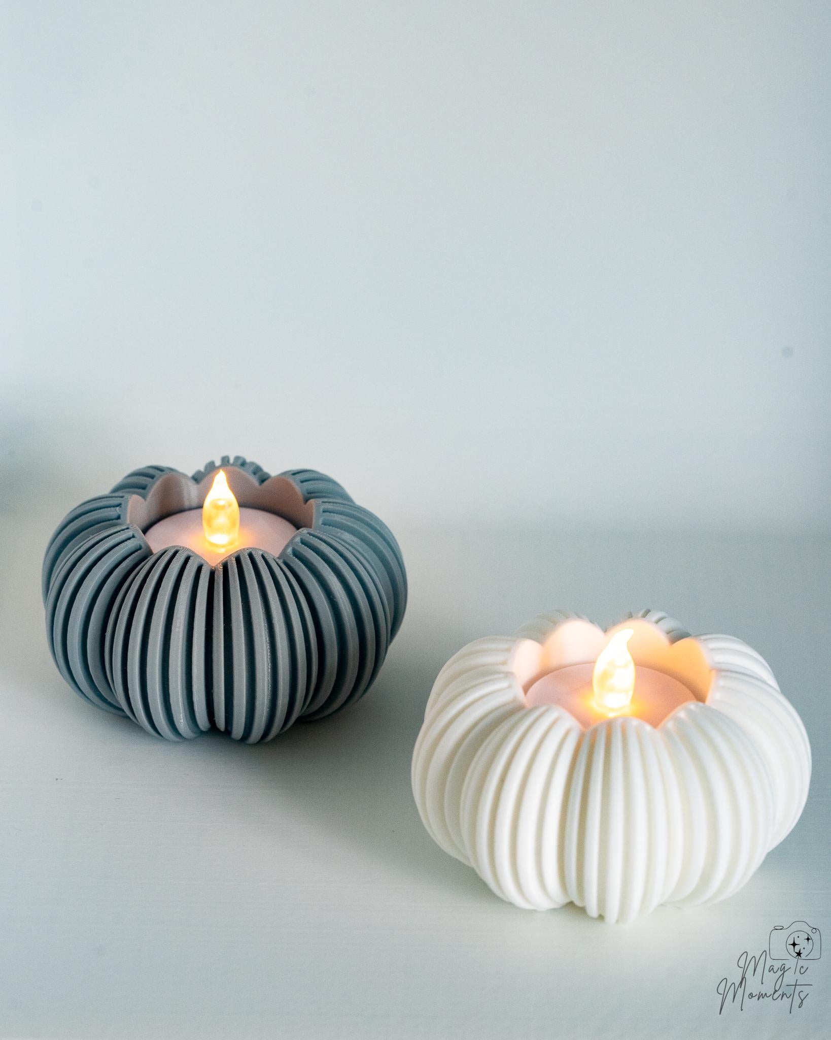 Grey and white pumpkin candle holders