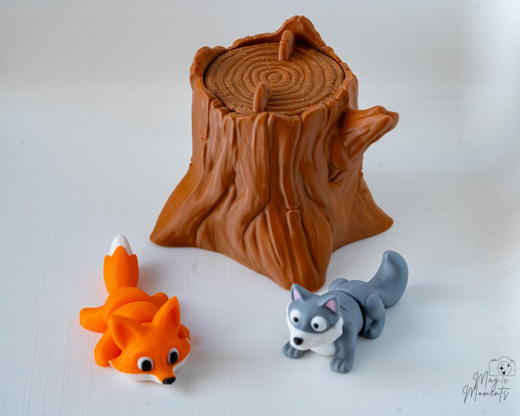 forest animal figurines with tree stump 3d printed decor