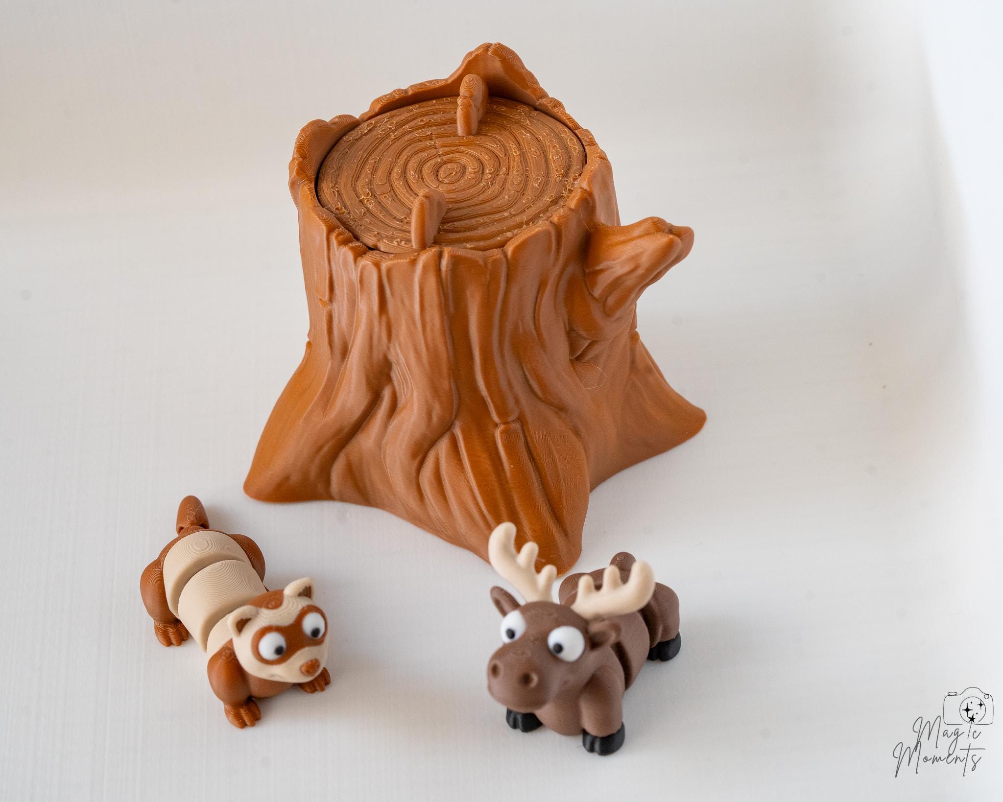 forest animal figurines with tree stump 3d printed decor