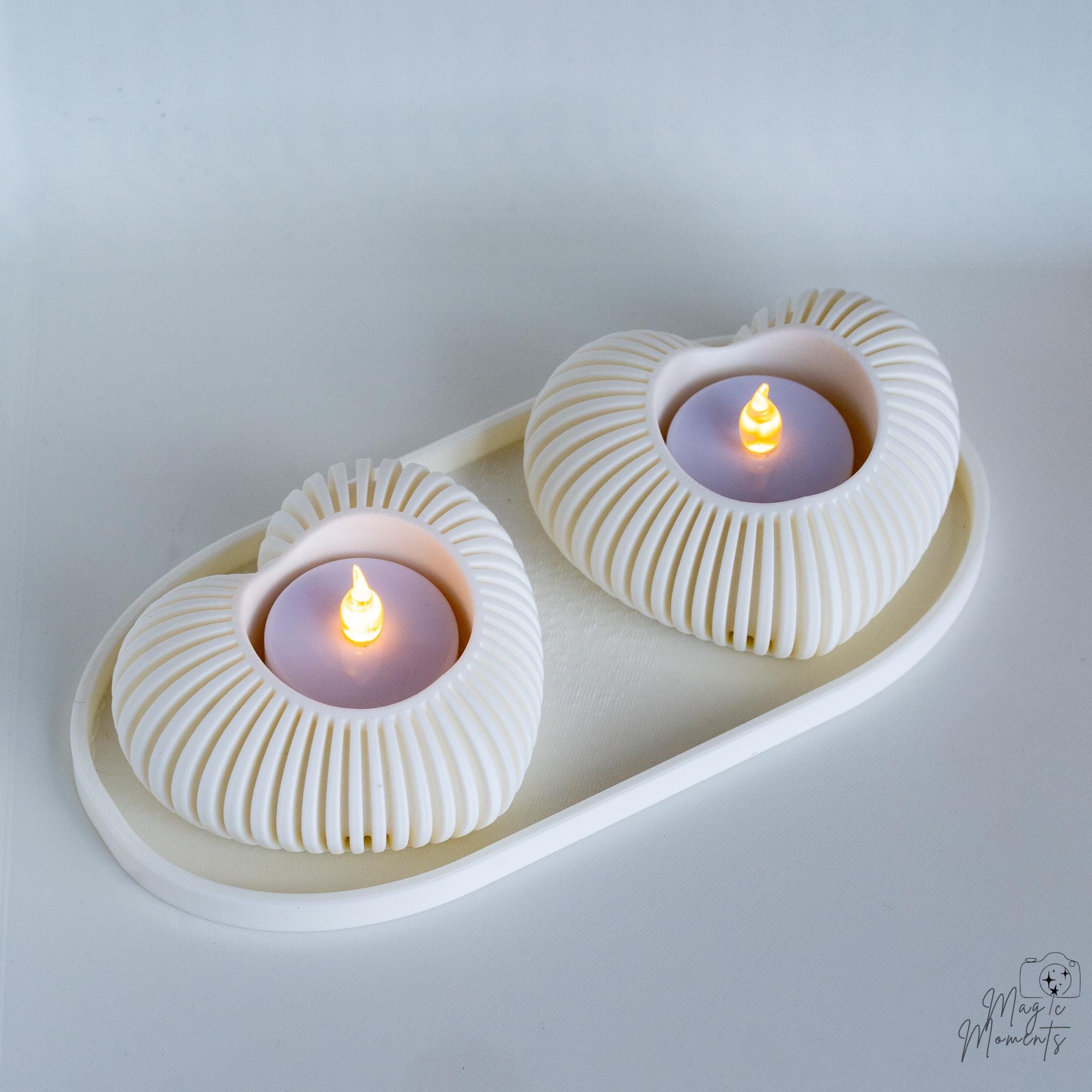 white heart candle holder set