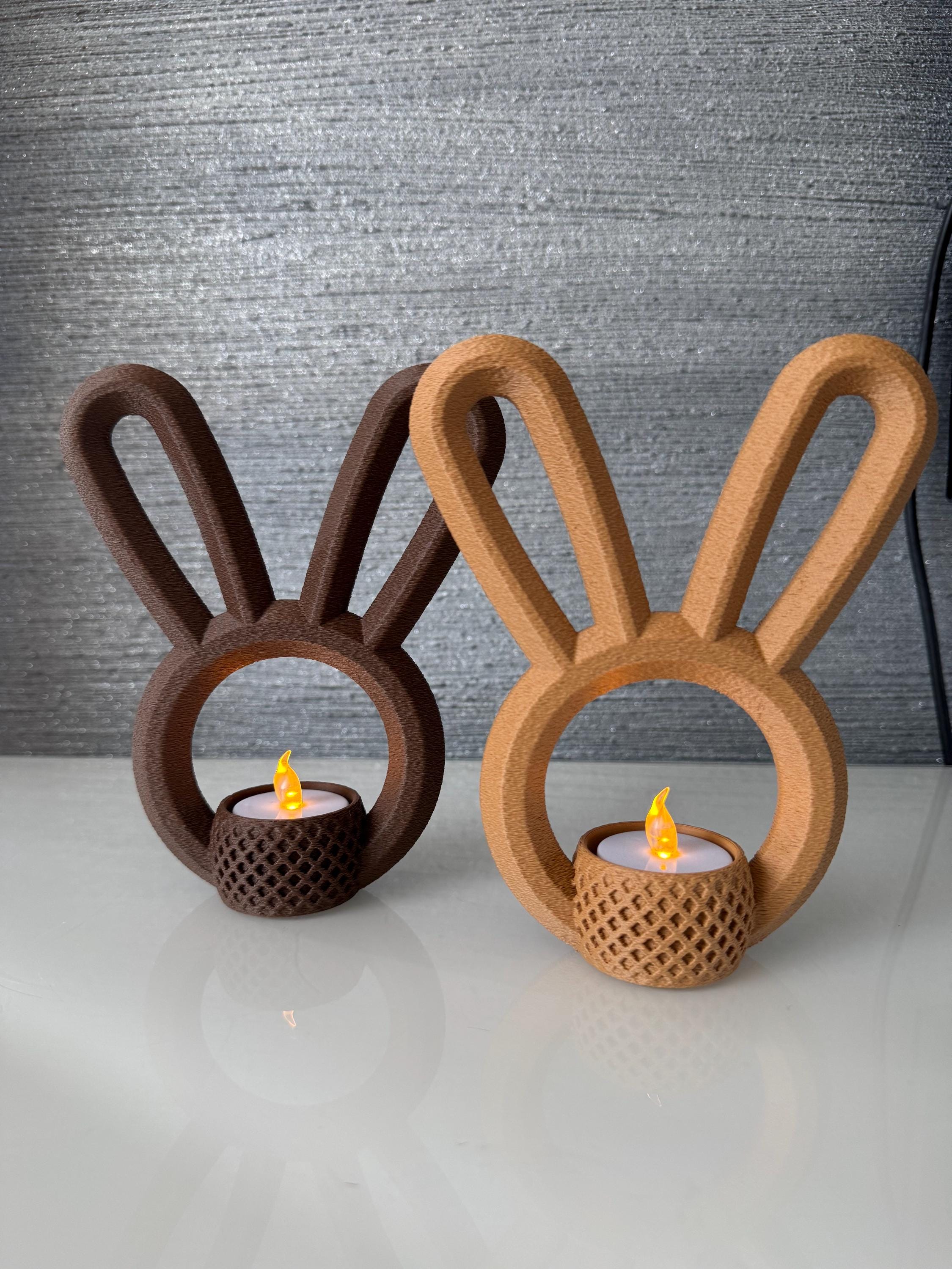 Brown and beige bunny ear tealight holders