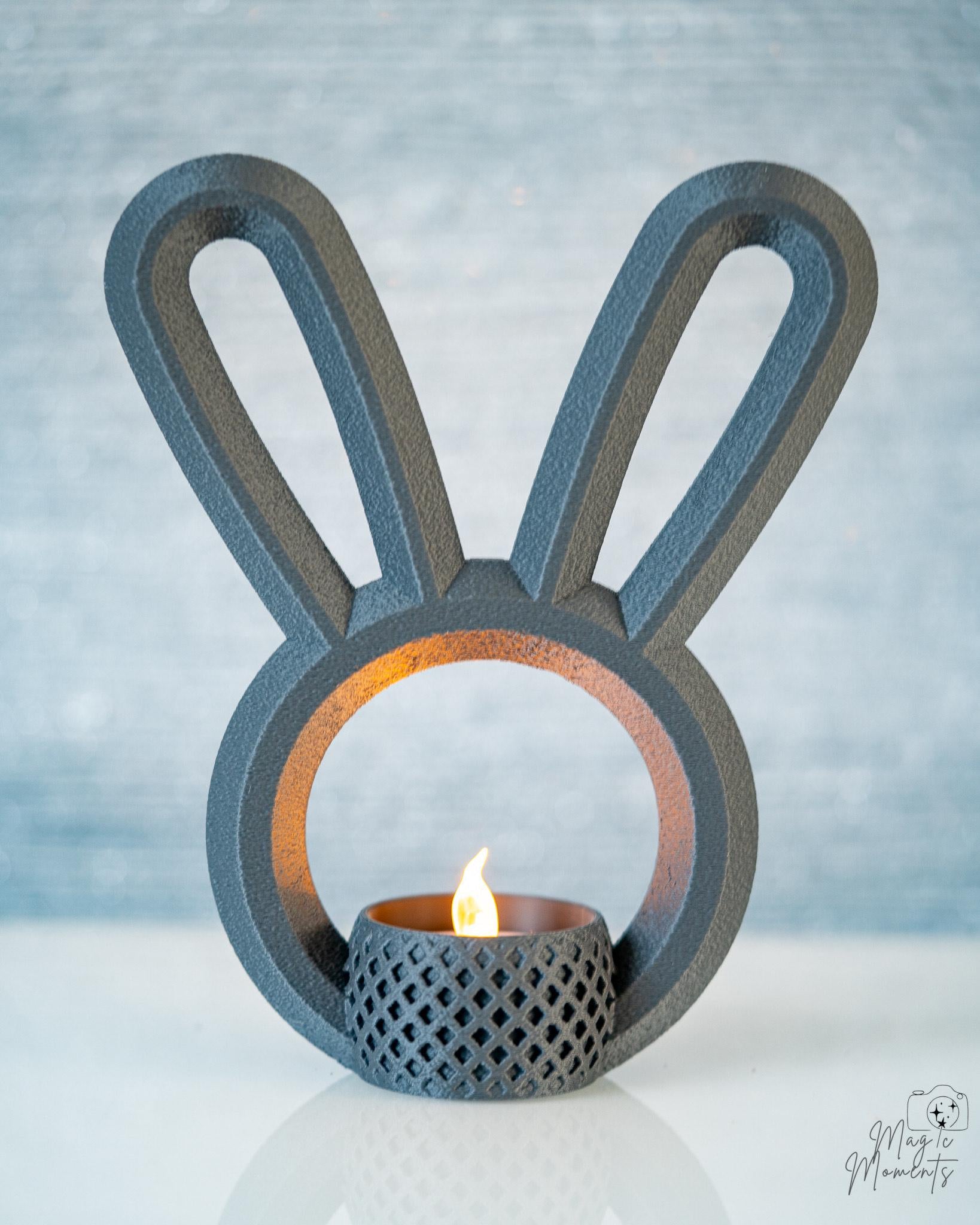 Grey bunny ear tealight holder for Easter decor