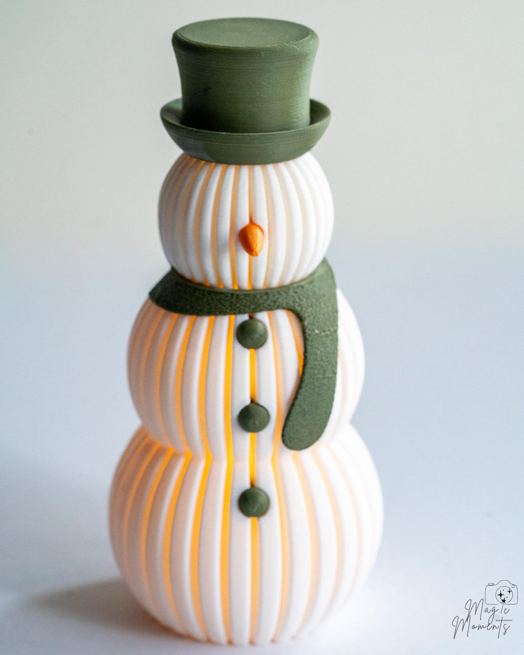 Green hat snowman figure with layered ribbed body design