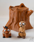 meerkat and warthog with tree stump decor set